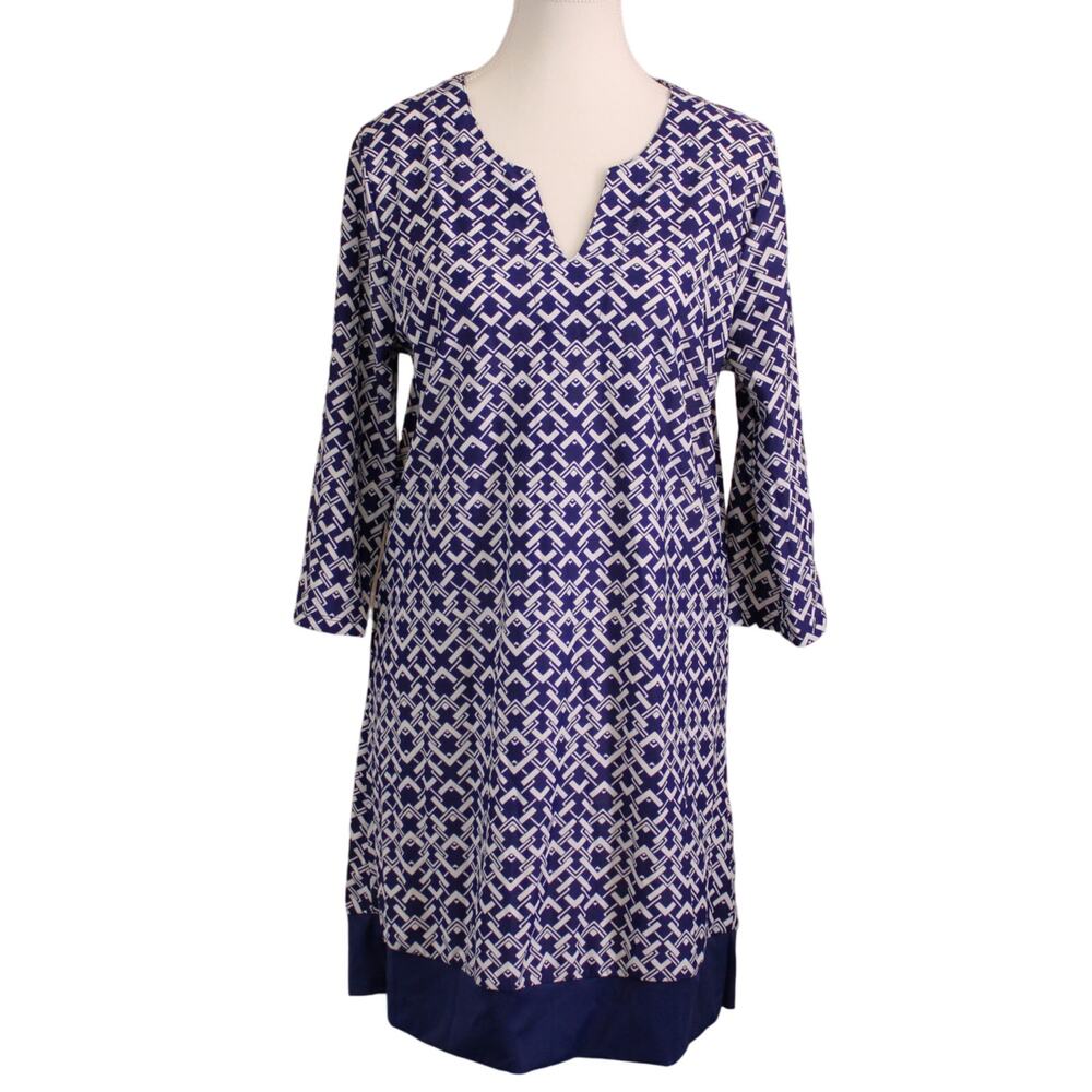 Women's Aqua et Sol Navy & White Geo Dress SZ M